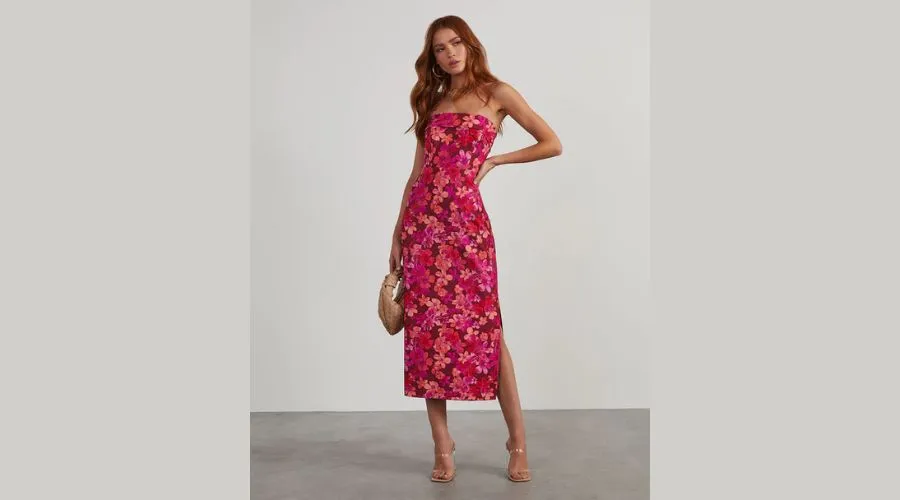 Thalia Strapless Floral Midi Dress