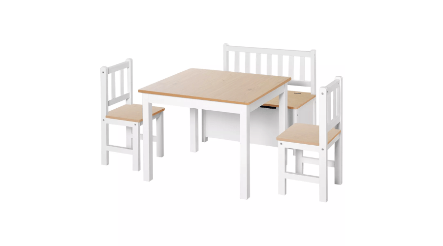 Qaba 4-Piece Kids Table Set with 2 Wooden Chairs