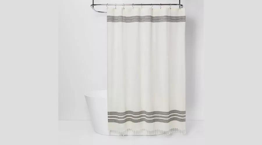 Striped Fringe Curtain Off-White - Threshold