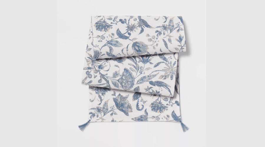 Cotton Floral Table Runner Blue 