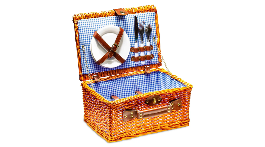 Lexi Home 2-Person Wicker Picnic Basket Set With Gingham Lining