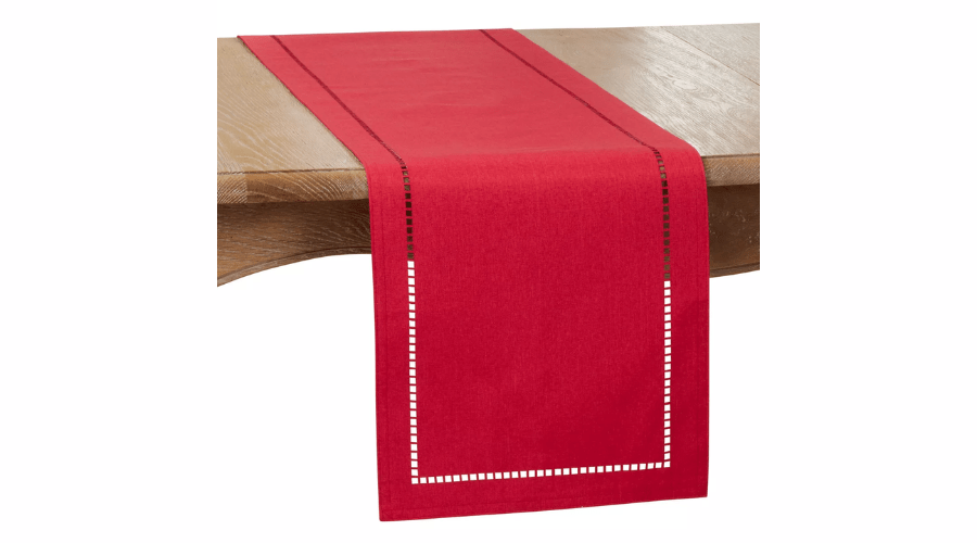 Saro Lifestyle Dining Table Runner With Laser-Cut Hemstitch Design 
