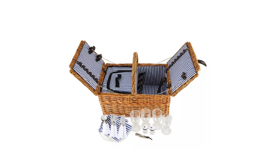 Twine Cape Cod Picnic Basket, Wicker Basket with Place Settings