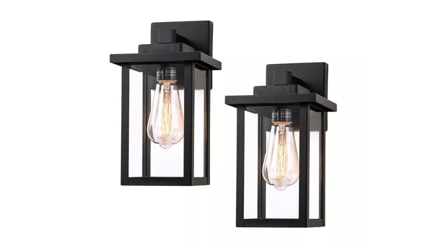 C Cattleye 2-Pack Powder-Coated Black Outdoor Wall Sconces with Clear Glass 