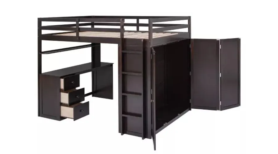 Full Size Loft Bed with Drawers, Desk and Wardrobe by ModernLuxe