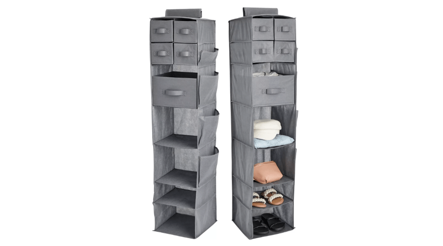 Juvale 2-Pack 7-Shelf Hanging Closet Organizer with 5 Drawers, 4 Shelves, & 4 Side Pockets