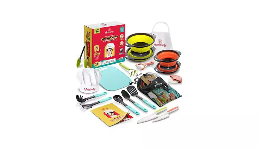 Baketivity kids' cooking play set real utensils with kitchen tool guide