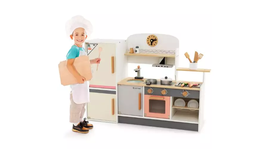 Costway Kids chef play kitchen set toddlers wooden pretend toy playset