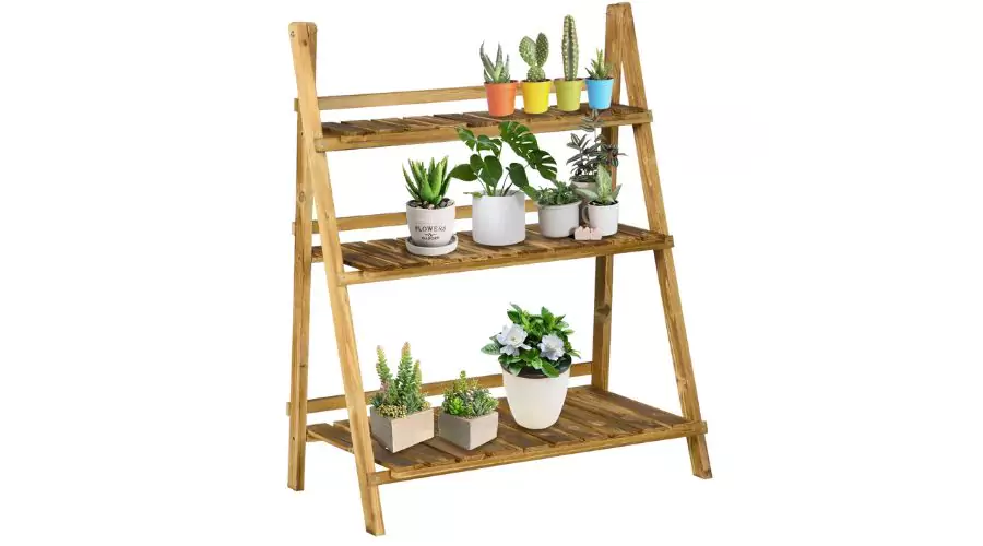 Outsunny Outdoor Plant Stand, foldable power Stand 3-tier Wooden Plan