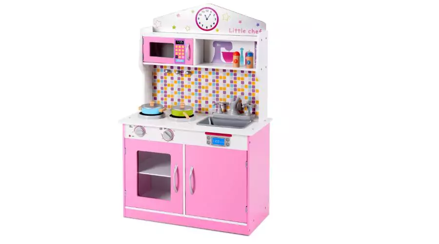 Pink Costway kids wooden pretend cooking playset cookware play set kitchen toys