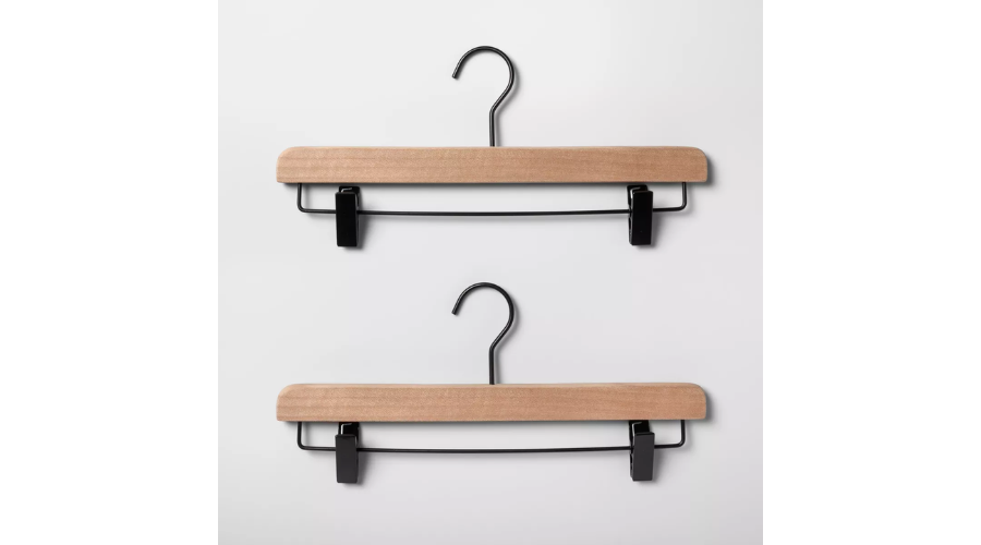 2pk Wood Pant Hangers with Clips Natural | Nobelpuma