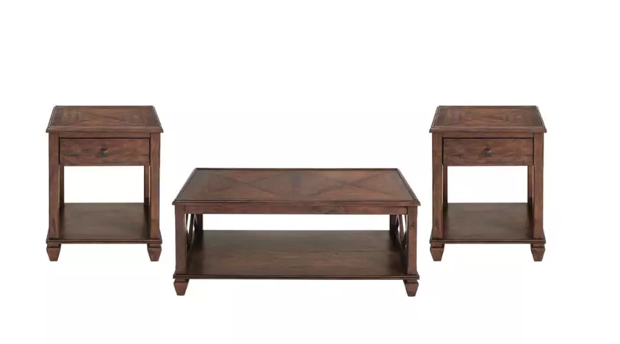 Bridgton Wood Living room set of coffee table and side table set in 3 Pc