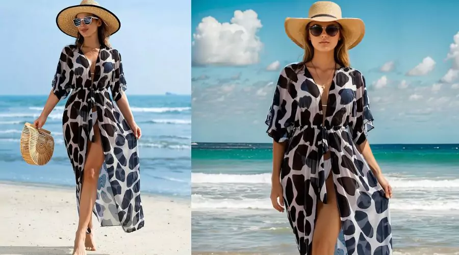 Cow Print V Neck Split Side Cover Up Dress