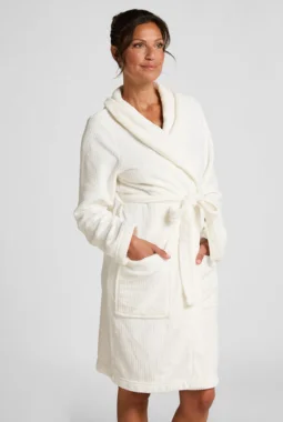 Fleece Bathrobe – White