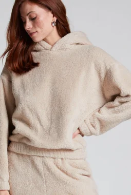 Fleece Hoodie Snuggle – Beige