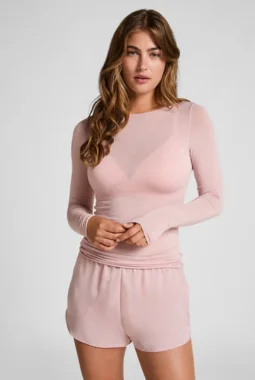 Heavenly Soft Cashmere Blend Shirt with a Boat Neck – Pink
