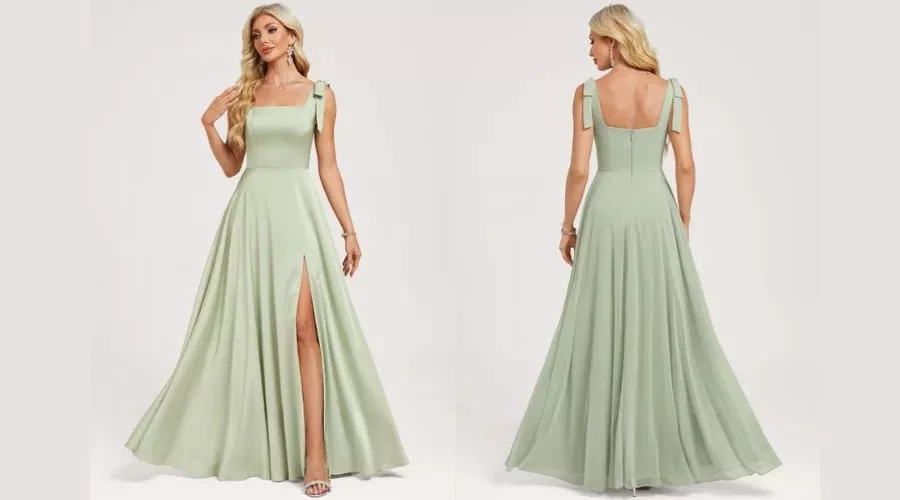 A-Line Square Floor-Length Satin Bridesmaid Dress With Bow