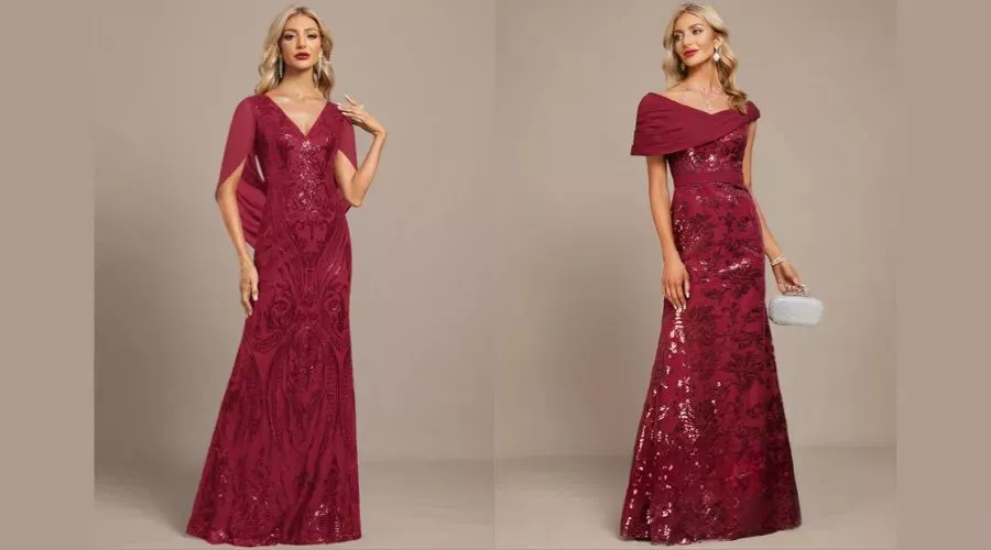 Sheath Asymmetrical Floor-Length Lace Sequin Chiffon Evening Dress With Pleated Detail