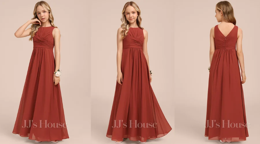 A-line Scoop Floor-Length Chiffon Junior Bridesmaid Dress