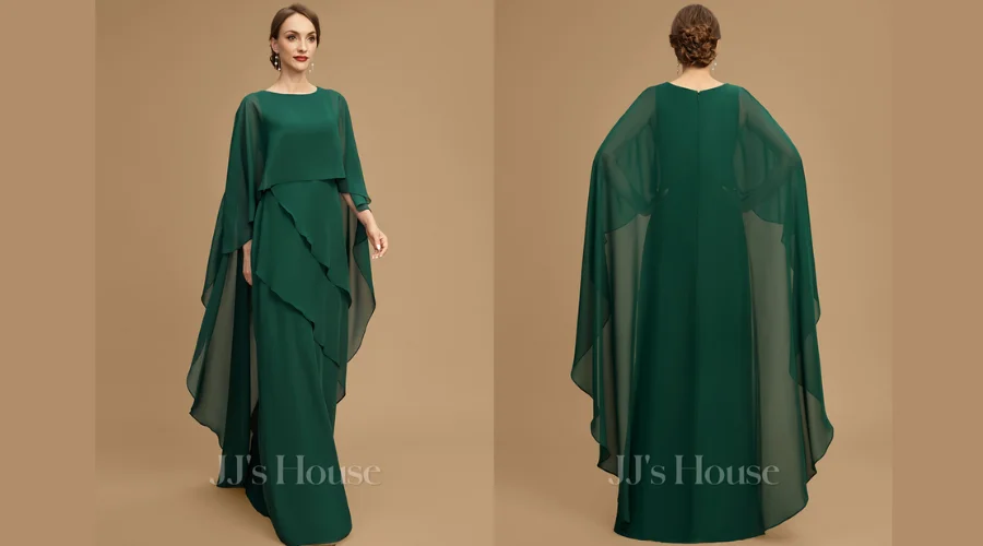A-line Scoop Floor-Length Chiffon Mother of the Bride Dress With Cape