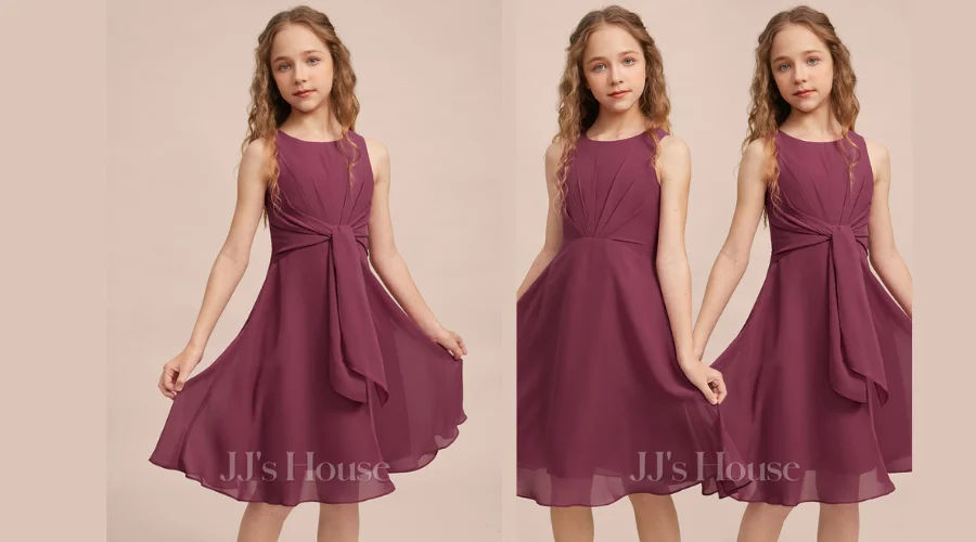 A-line Scoop Knee-Length Chiffon Junior Bridesmaid Dress
