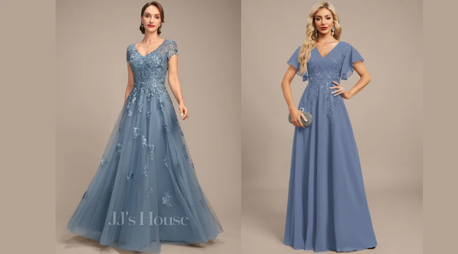 A-line V-Neck Floor-Length Tulle Lace Mother of the Bride Dress With Sequins