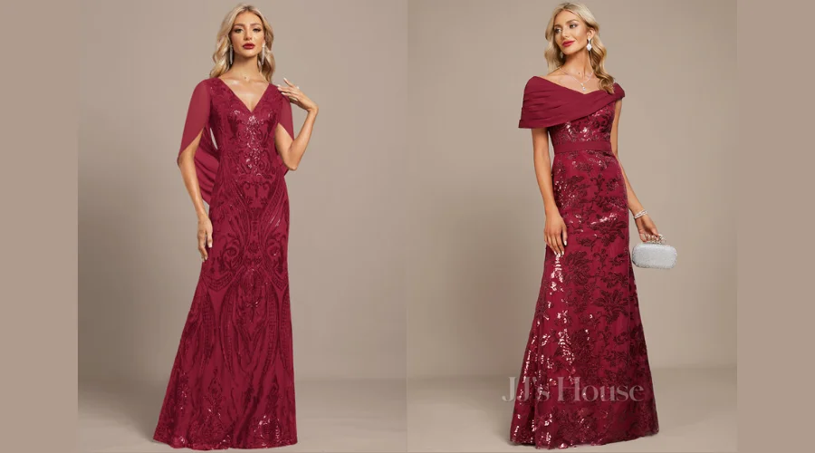 Sheath Asymmetrical Floor-Length Lace Sequin Chiffon Evening Dress With Pleated Detail