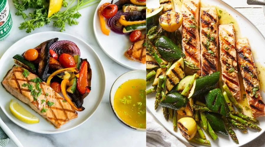 Garlic Salmon With Roasted Vegetables